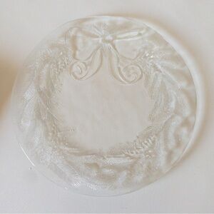 Pilgrim Glass Clear Glass Decorative Plate with Bow Design Christmas Serving
